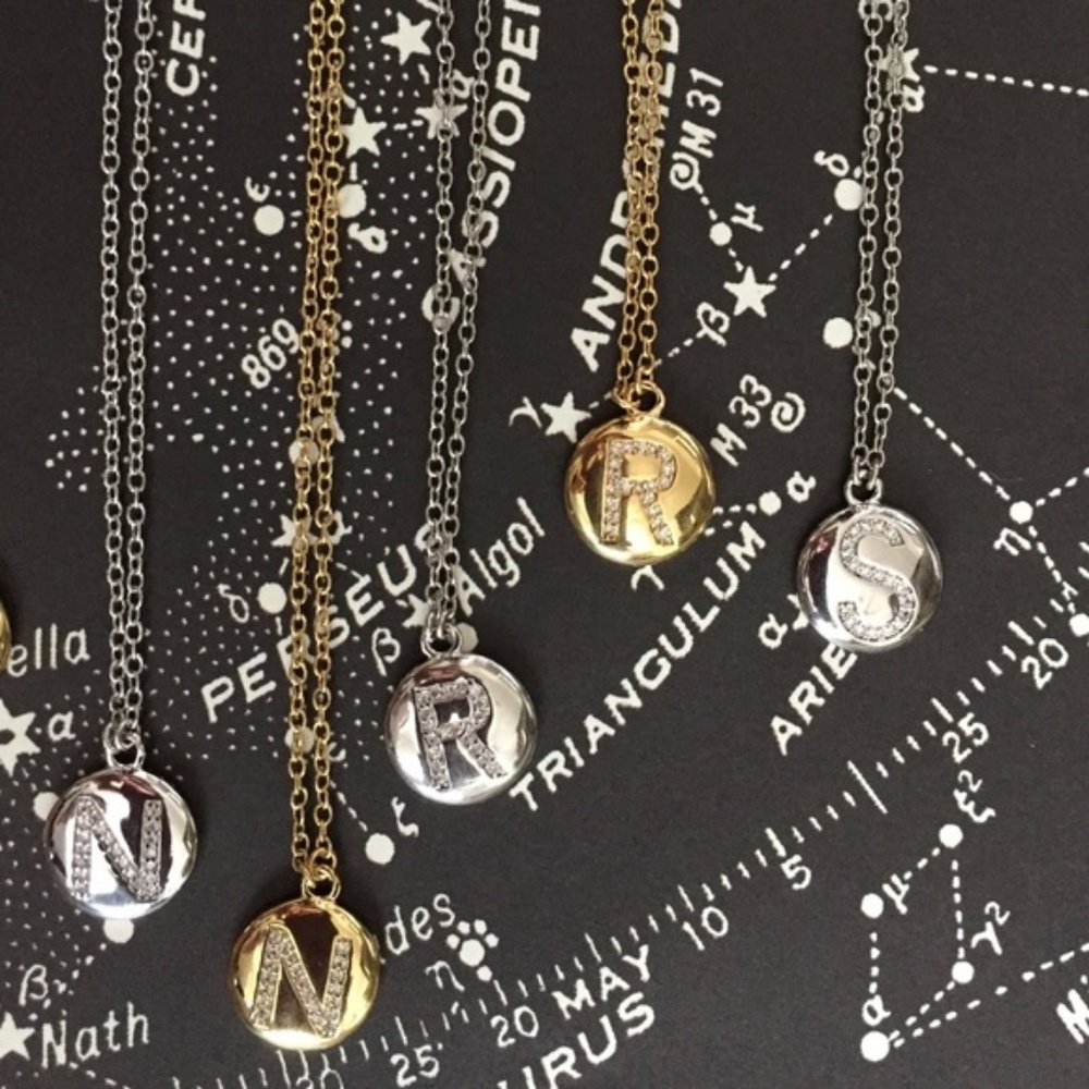 Marcia Moran Initial Necklace Gold Silver Druzy Pendant Charm